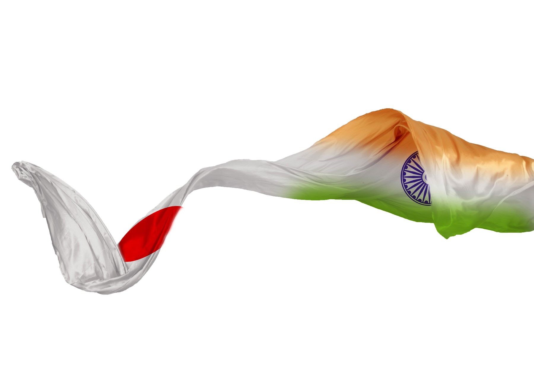 India and Japan flags represented as flowing textile fabric